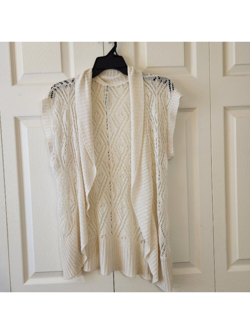 Lena & Nicole Womens Open Front Crochet Knit Vest XL Ivory 27" Length